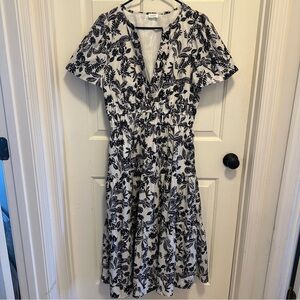 AUREUM White Blue Floral Midi Dress Size Medium